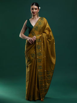 Sarha - Women Mustard Woven Muga Saree with Unstitched Blouse