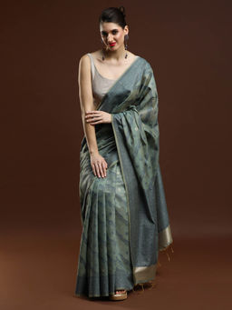 Sarha - Women Green Woven Chanderi Saree with Unstitched Blouse