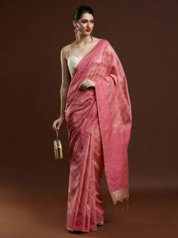 Sarha - Women Pink Woven Chanderi Saree with Unstitched Blouse