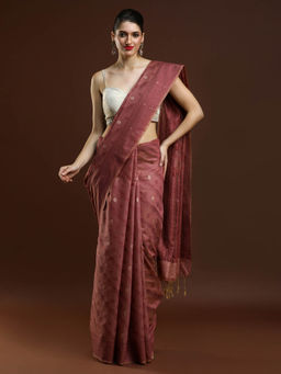 Sarha - Women Orange Woven Chanderi Saree with Unstitched Blouse