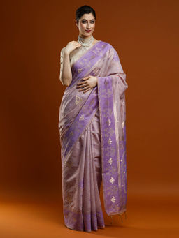 Sarha - Women Lavender Woven Chanderi Saree with Unstitched Blouse