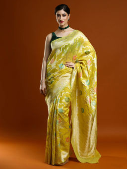 Sarha - Women Yellow Woven Chanderi Saree with Unstitched Blouse