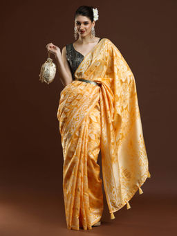 Sarha - Women Yellow Woven Chanderi Saree with Unstitched Blouse