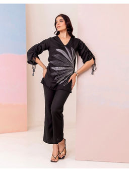 CUSTARD - Black Floral Embroidered Co-Ord (Set of 2)