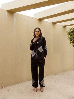 CUSTARD - Black Cotton Embroidery Co-Ord (Set of 2)