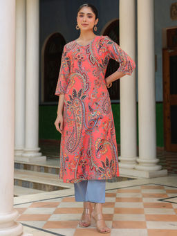 SAVI - Multicolor Viscose Rayon Printed Kurta with Pant (Set of 2)