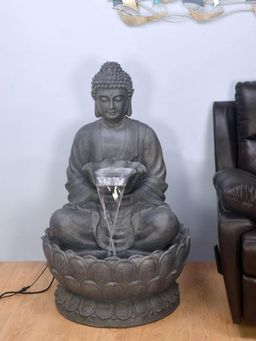 At Home by Nilkamal - Buddha On Lotus Water Fountain (Grey)