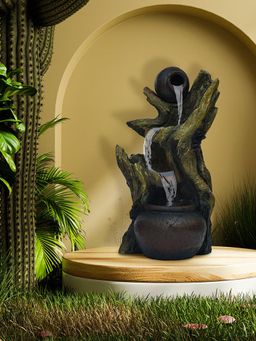 At Home by Nilkamal - Pot On Tree Trunk Polyresin Decorative Water Fountain (Brown)