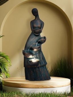 At Home by Nilkamal - Lady Holdng Bowl Polyresin Decorative Water Fountain (Black)