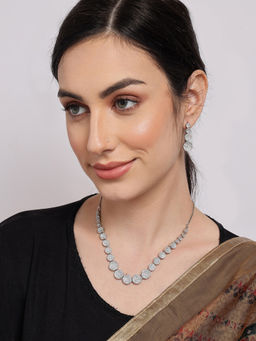 Sohi - Silver Plated White Ad Studded Jewellery (Set of 2)