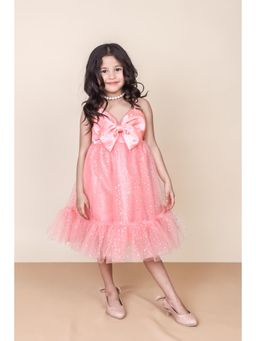 Little Carrot - Peach Pearl Embellished Satin Partywear Dress