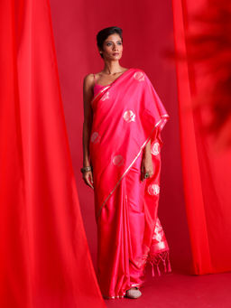 Beatitude - Pink Banarasi Saree with Unstitched Blouse