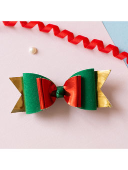 Ribbon Candy - Christmas Fancy Big Glitter Bow On Barrette Clip - Multi-Color