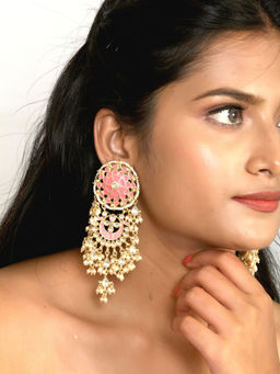 Laida - Pink Layered Kundan Studded Traditional Earrings