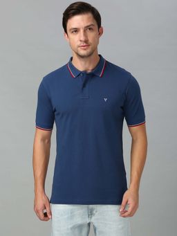 Van Heusen Innerwear - Men Solid Cotton Polo Collar T-Shirt -Blue