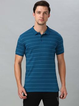 Van Heusen Innerwear - Men Cotton Stripes Polo Collar T-Shirt - Teal