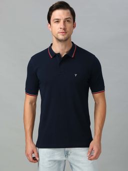 Van Heusen Innerwear - Men Solid Cotton Polo Collar T-Shirt - Navy