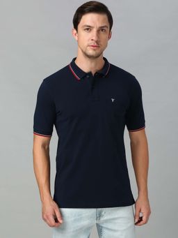 Van Heusen Innerwear - Men Solid Cotton Polo T-Shirt with Pocket - Navy