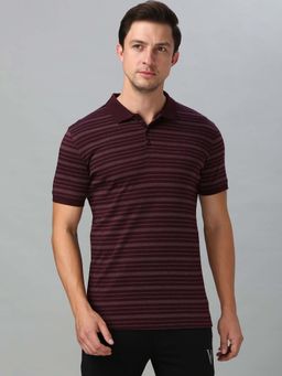 Van Heusen Innerwear - Men Cotton Stripes Polo Collar T-Shirt - Purple