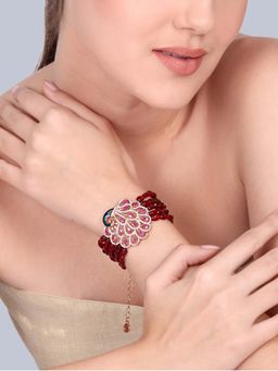 Estele - Mayura - Morbagh Ruby Red Beaded Peacock Bracelet