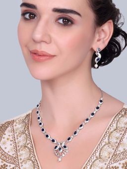 Estele - Mayurika - Morbagh Blue White CZ Necklace with Earrings