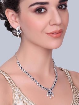 Estele - Ratnika - Morbagh Royal Blue CZ Necklace with Earrings