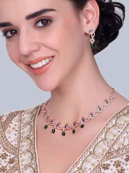 Estele - Rajvika - Morbagh Multi-Color Peacock CZ Necklace with Earrings