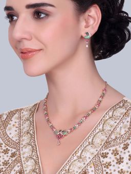 Estele - Alankara - Morbagh Multi-Color Peacock Motif Necklace with Earrings