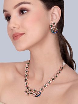 Estele - Mayura - Morbagh Green Peacock Motif Necklace with Earrings