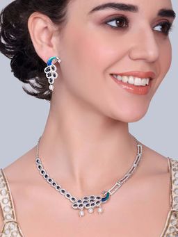 Estele - Rajvika - Morbagh Blue CZ Peacock Necklace with Earrings