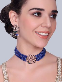Estele - Mayura - Morbagh Blue Stone Peacock Necklace with Earrings