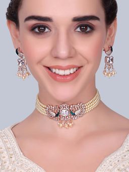 Estele - Kundanika - Morbagh White Pearl Peacock Necklace with Earrings