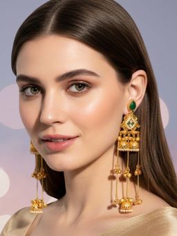 OOMPH - Long Kashmiri Green Ghungroo Jhumka Earrings