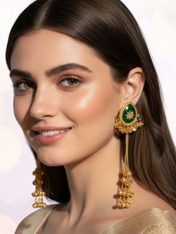 OOMPH - Long Kashmiri Large Green Jaipur Stone Earrings