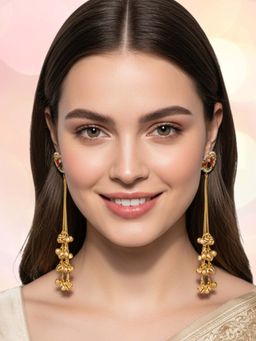 OOMPH - Multi-Color Long Kashmiri Bird Khidiya Theme Earrings