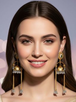 OOMPH - Gold Long Kashmiri Ghungroo Detailing Jhumka Earrings