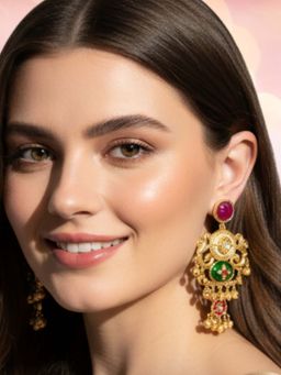 OOMPH - Multi-Color Gold Heritage Kashmiri Ghungroo Detailing Dangler Earrings