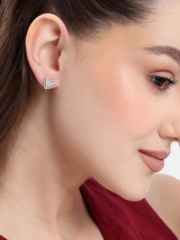 Carlton London - 18kt Rose Gold Plated White CZ Heart Stud Earrings