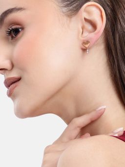 Carlton London - 18kt Rose Gold Plated White CZ Heart Drop Earrings