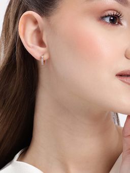 Carlton London - 18kt Gold Plated Pink CZ Mini Heart Hoop Earrings