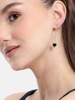 Carlton London - 18kt Gold Plated Black Enamel Heart Threader Earrings