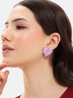 Carlton London - Gold Plated Purple Enamel Heart Bold Stud Earrings