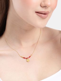 Carlton London - 18kt Gold Plated Red Bead Floral Necklace