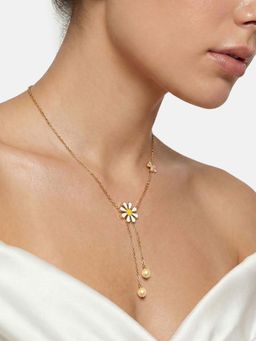 Carlton London - Genz 18kt Gold Plated White Floral Enamel Lariat Necklace
