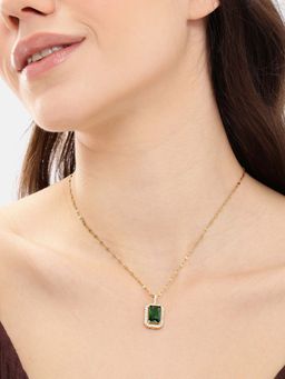 Carlton London - Gold Plated Green CZ Square Necklace