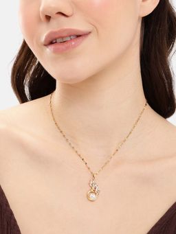 Carlton London - Gold-Plated White CZ Pearl Leaf Charm Necklace