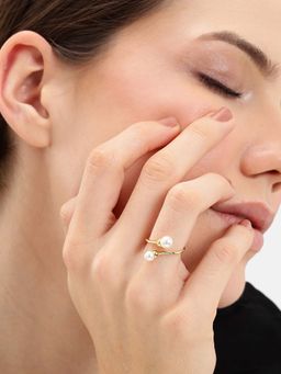 Carlton London - Gold Plated White CZ Pearl Adjustable Classic Ring (6)