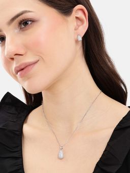 Carlton London - Silver Plated White CZ Teardrop Necklace and Earrings