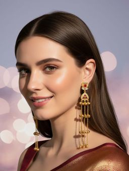 OOMPH - Multi-Color Long Kashmiri Floral Design with Ghungroo Dangler Earrings