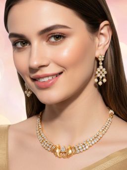OOMPH - White American Diamond Necklace with Earrings